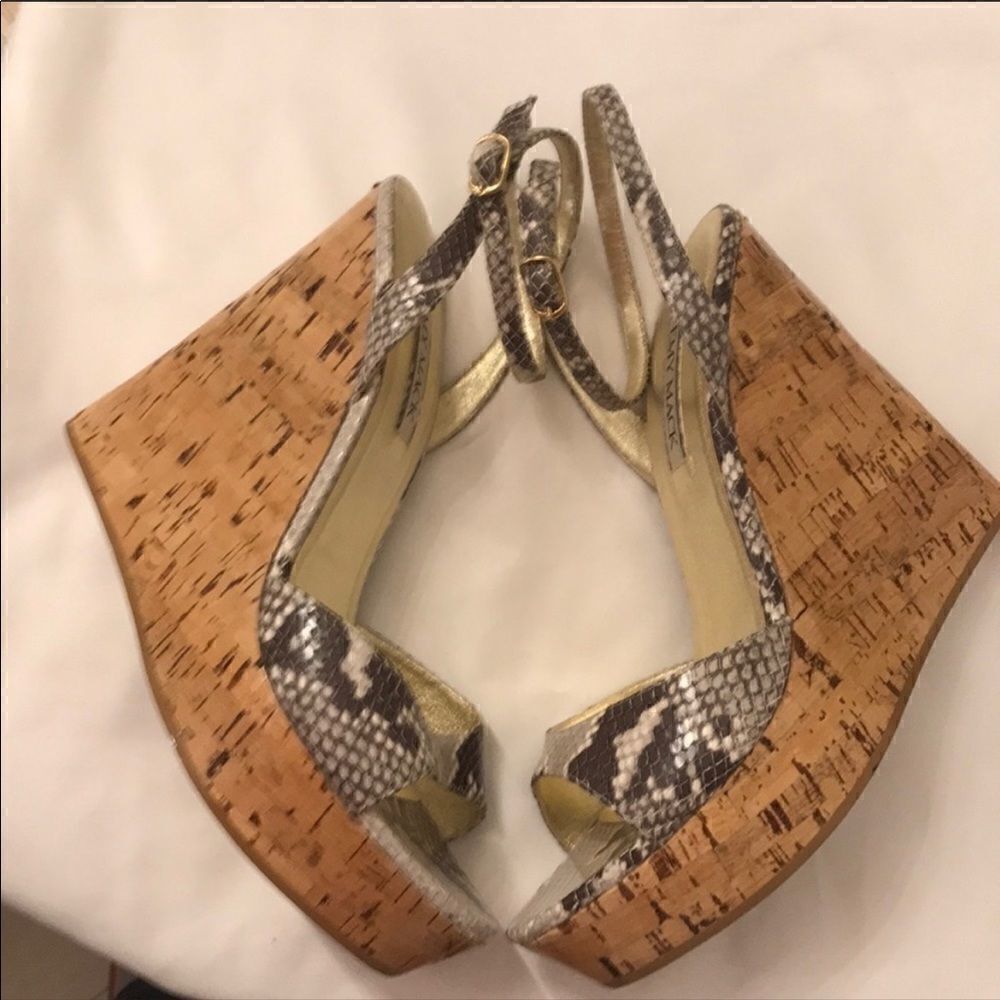 EMY MACK PYTHON PRINT WEDGE HEELS. NEW